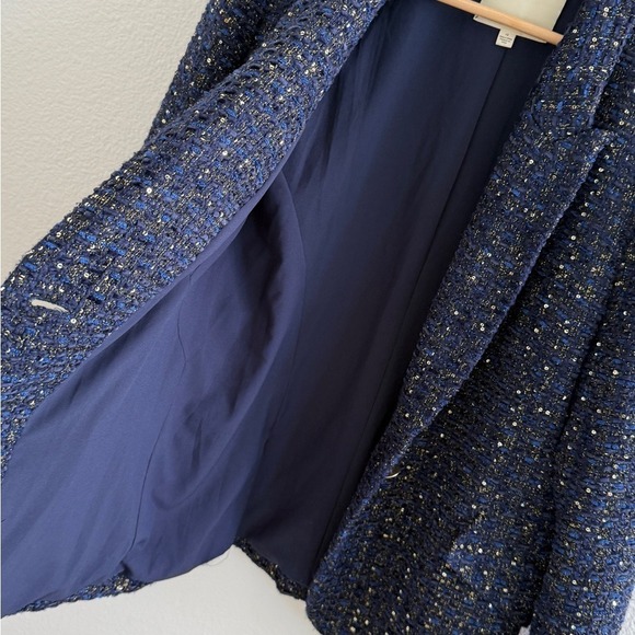 L'AGENCE Chamberlain Tweed Blazer in Dark Sequin Blue Size 12 - Picture 7 of 12